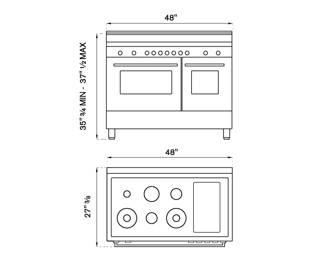48 inch All-Gas Range 6 Brass Burner and Griddle | Bertazzoni